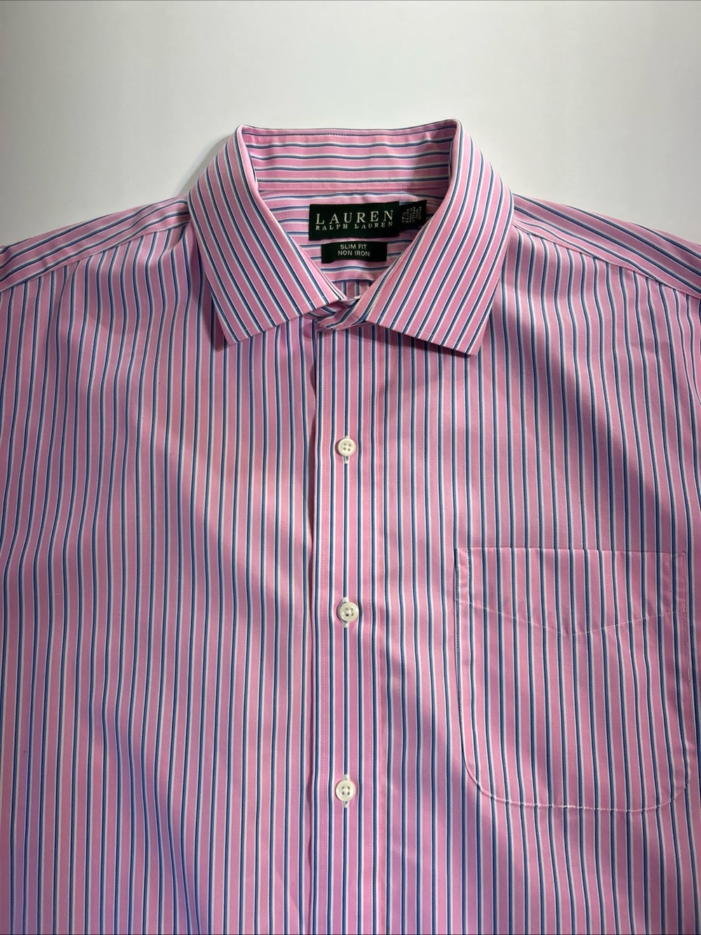 Lauren Ralph Lauren Black‎ Label 17.5 34/36 Slim Fit Stripe Dress Shirt Cotton
